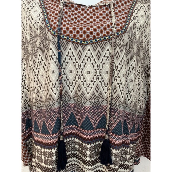 Nostalgia Brown Rust 100% rayon floral print tunic blouse L New Fall Boho - Picture 3 of 7